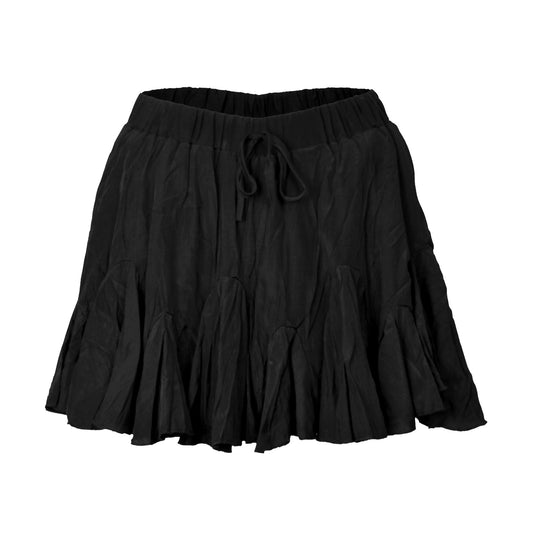 Middle Waist Drawstring Solid Tiered Mini Skirt (Inner pants included)
