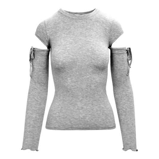 Neckline Solid Cut Out Long Sleeve Tee