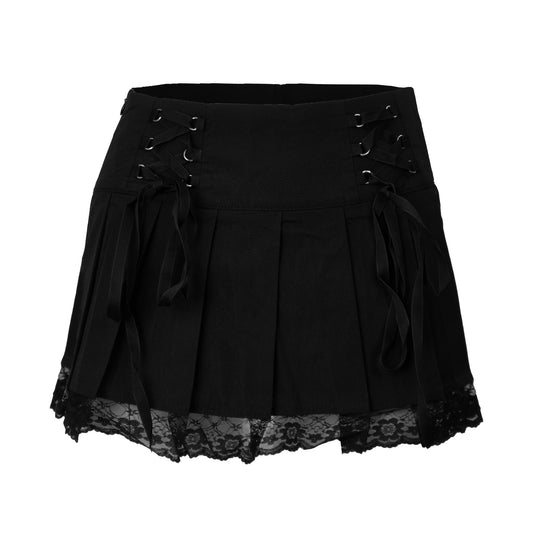Pleated Lace up Mini Skirt