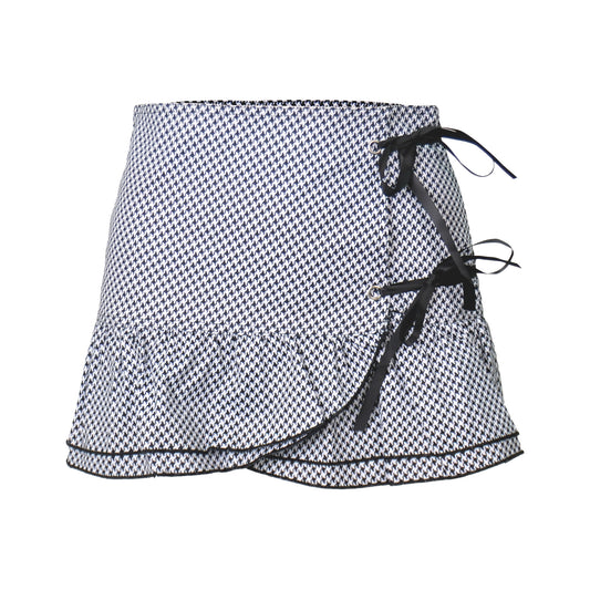Houndstooth Check Wrap Around Mini Skirt