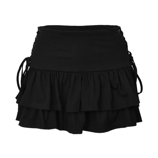 Side String Flared Double Layered Mini Skirt