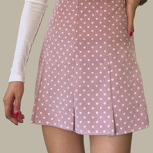 Heart-patterned Corduroy Pleated Mini Skirt