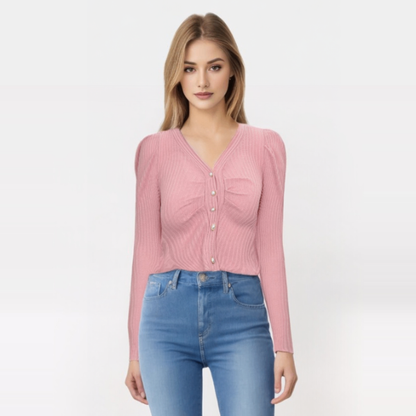 Ribbed Pearl Button Crop Cardigan