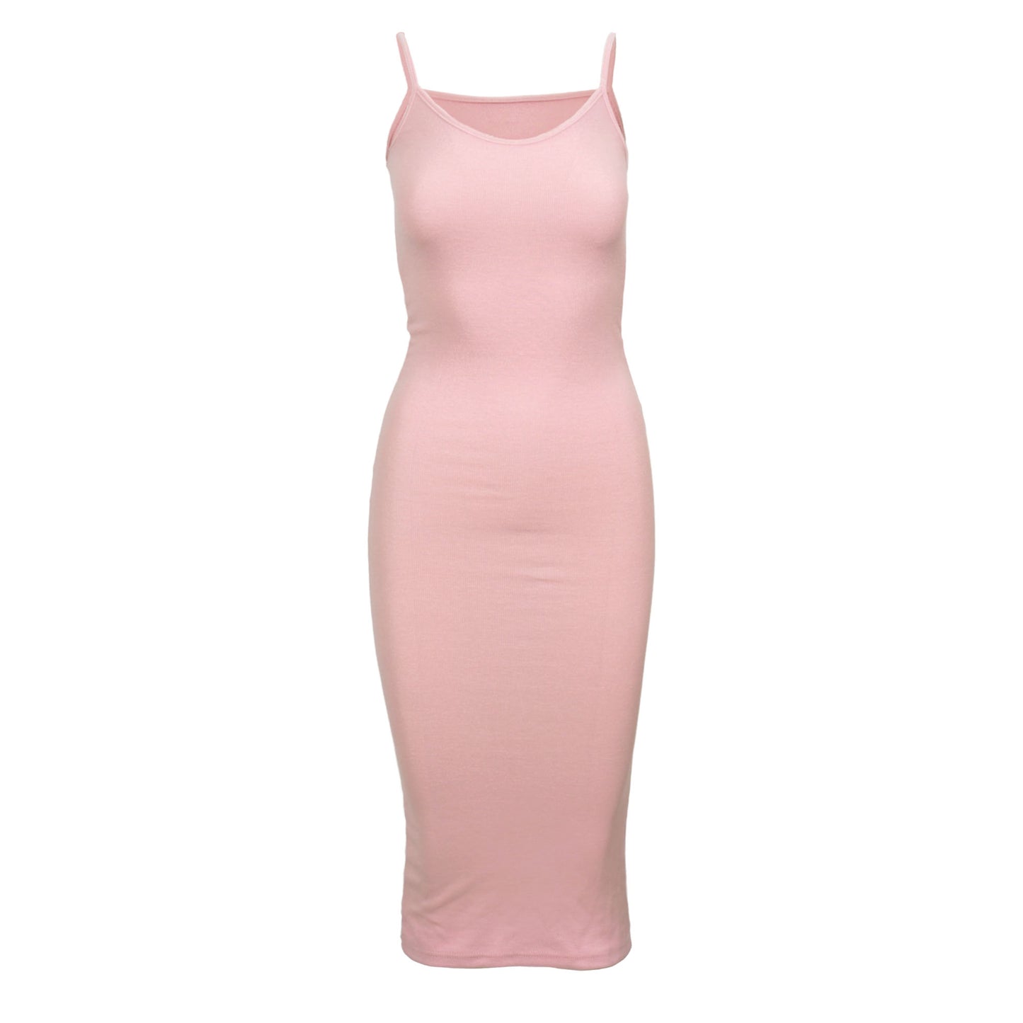 Solid Ribbed U-Neckline Sleeveless Midi Dress