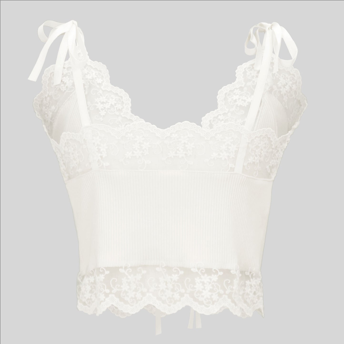 V-neck Solid Floral Lace Bustier Top