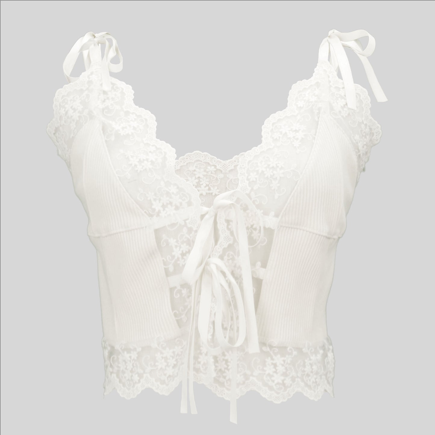 V-neck Solid Floral Lace Bustier Top