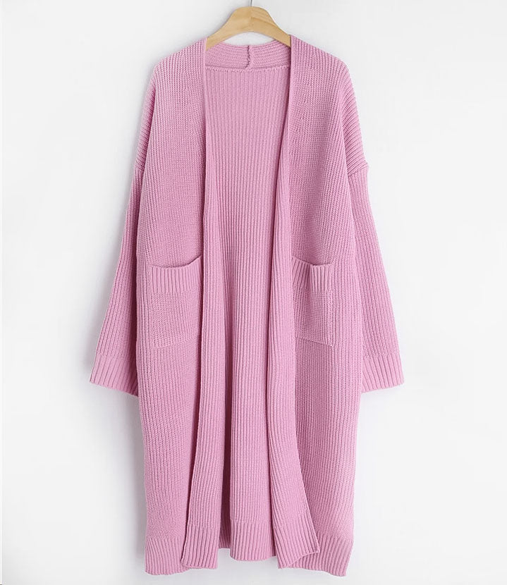 A-Pink Knitted Long Cardigan