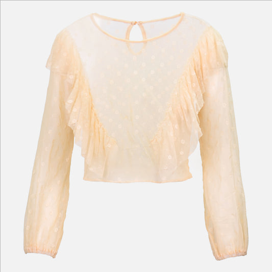 Lace See-through Cute Ruched Flower Blouse