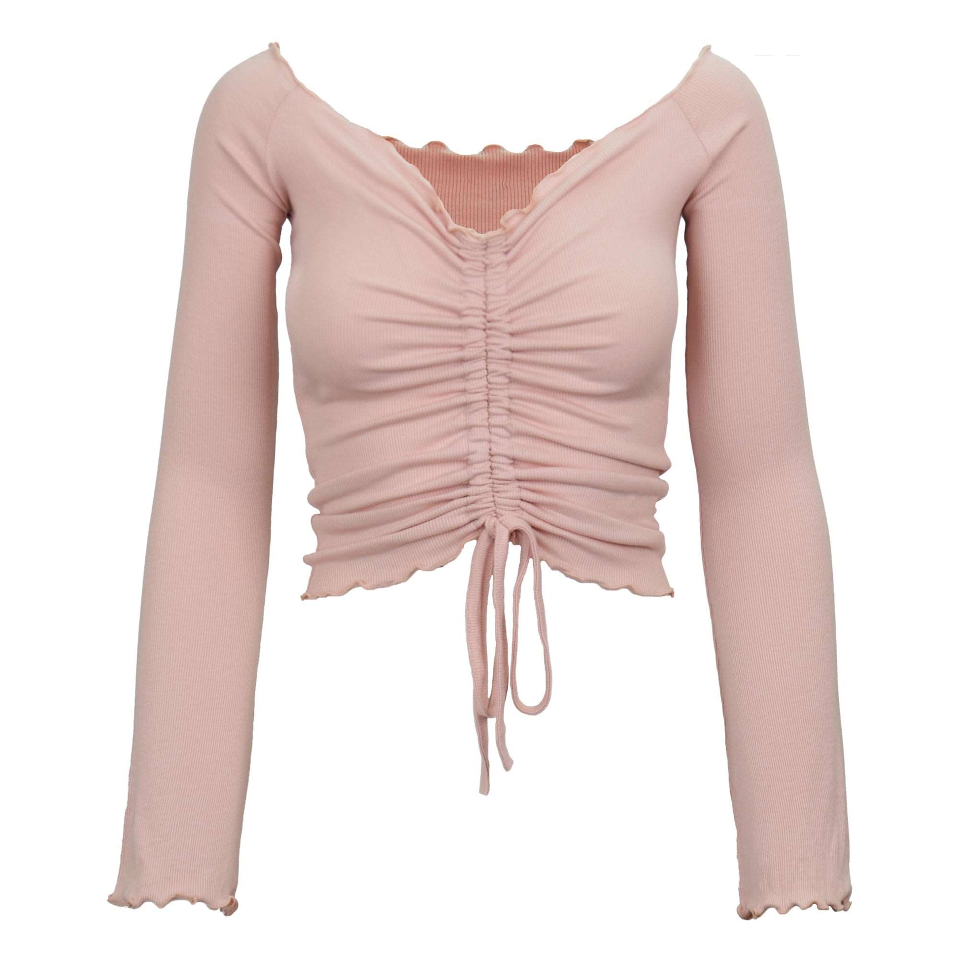 Ruched Drawstring Long Sleeve Top