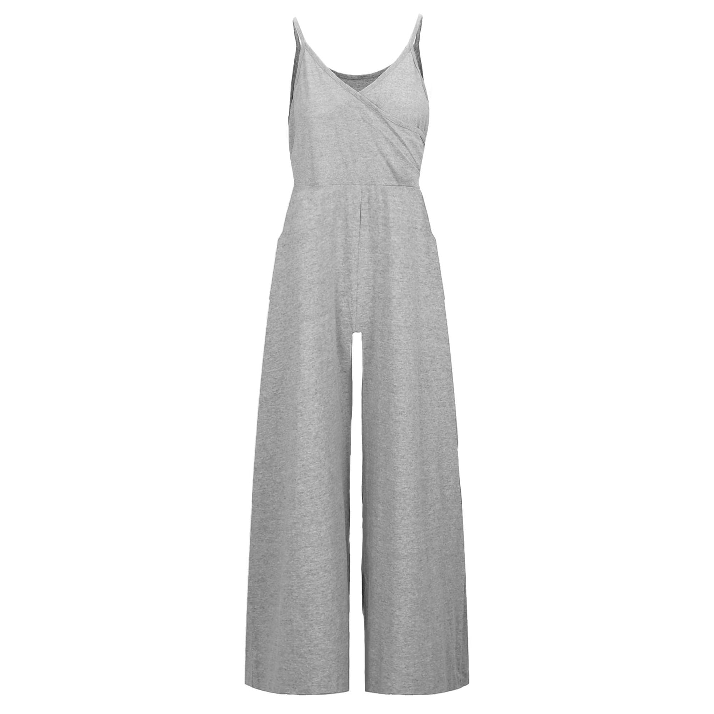 V-neckline Wide Leg Sleeveless Jumpsuit