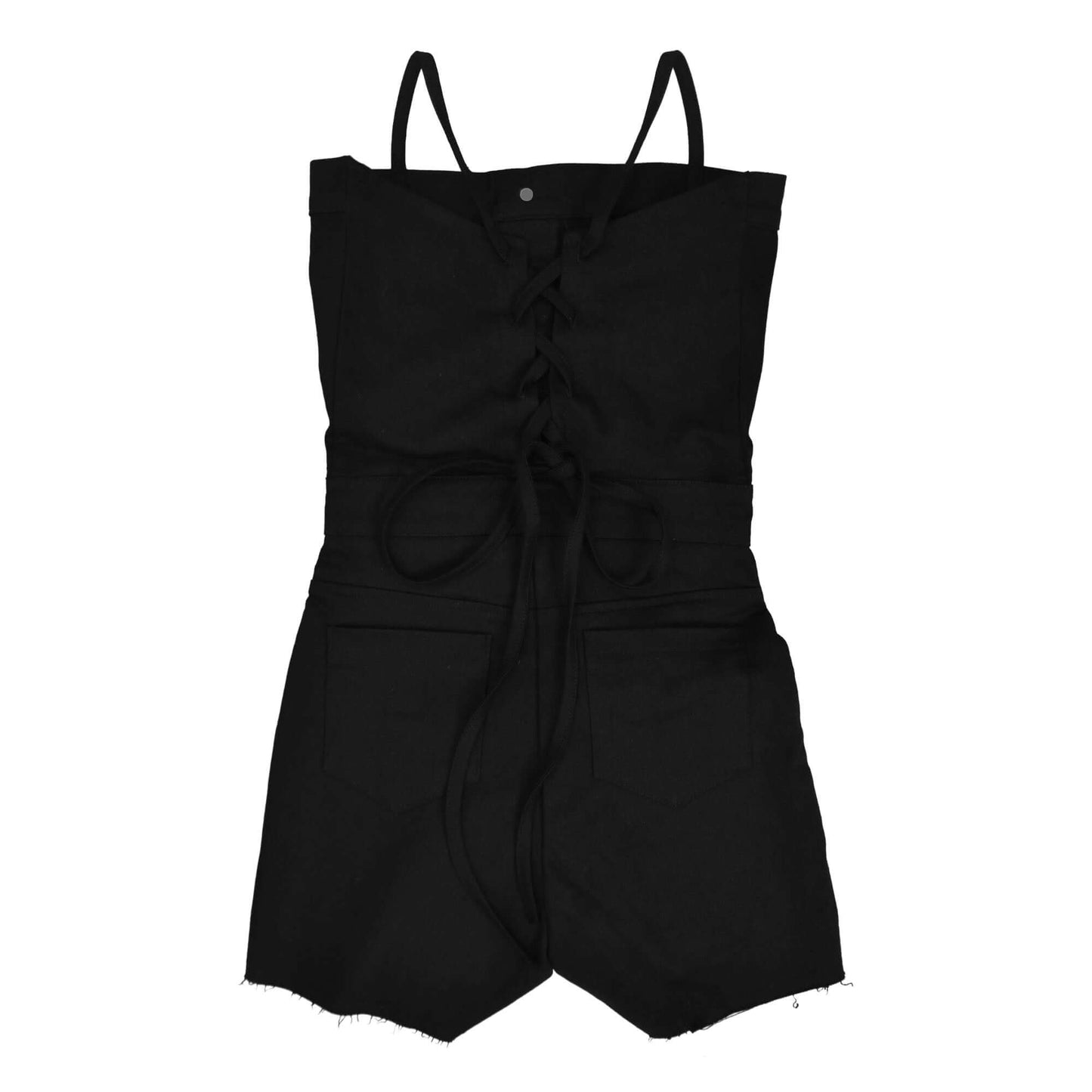 Button Up Back String Short Solid Romper