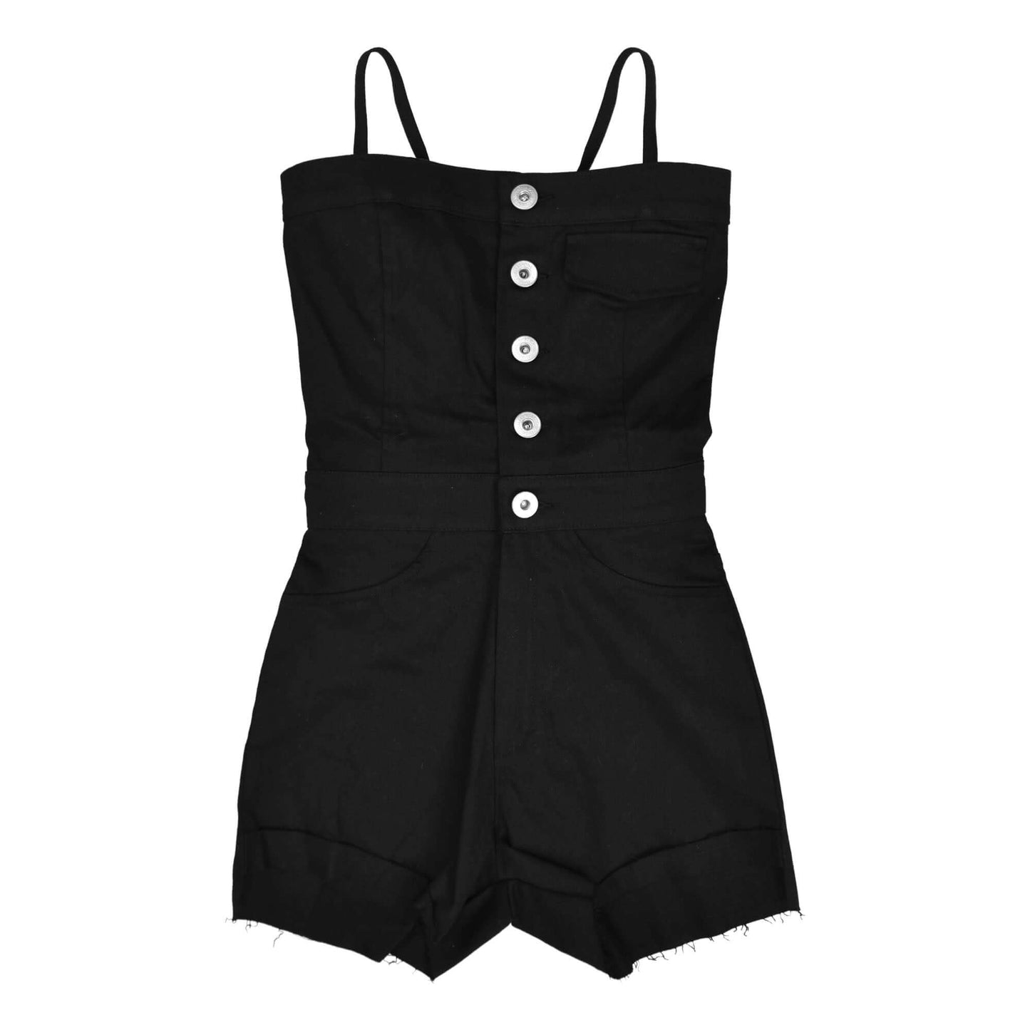 Button Up Back String Short Solid Romper