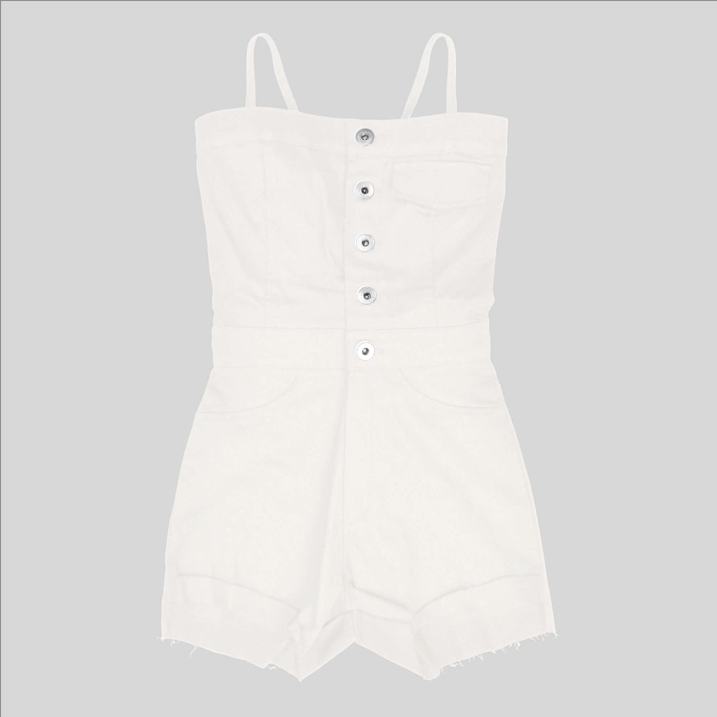 Button Up Back String Short Solid Romper