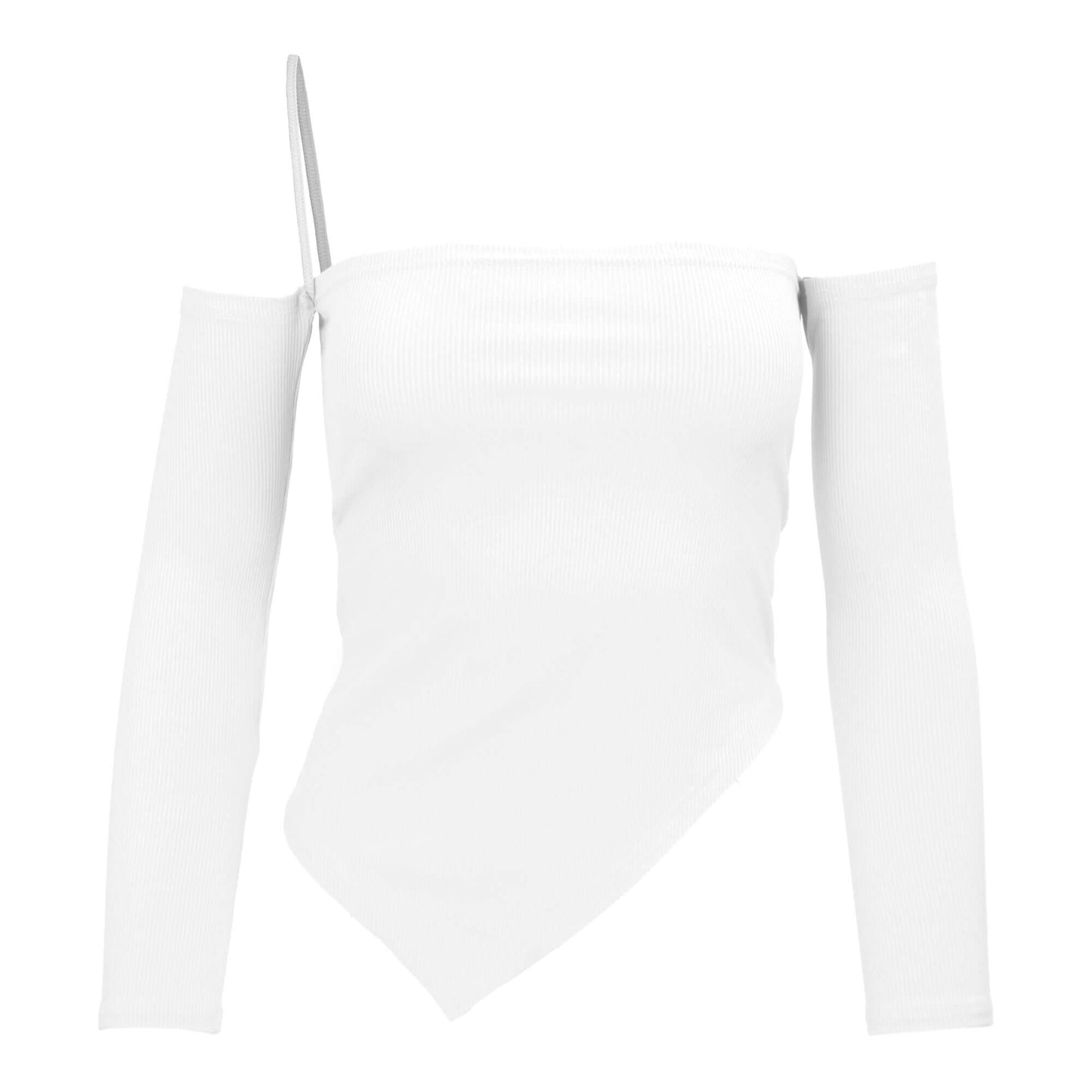 Asymmetrical Off-shoulder Long Sleeve Tee White