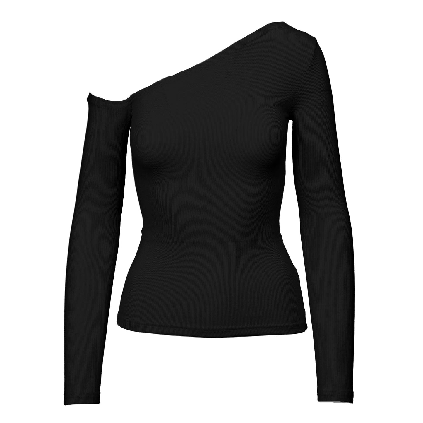 Solid Asymmetrical Neck Long Sleeve Top