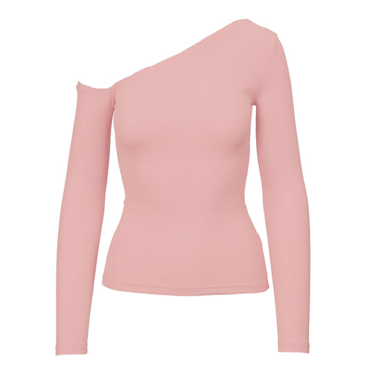 Solid Asymmetrical Neck Long Sleeve Top