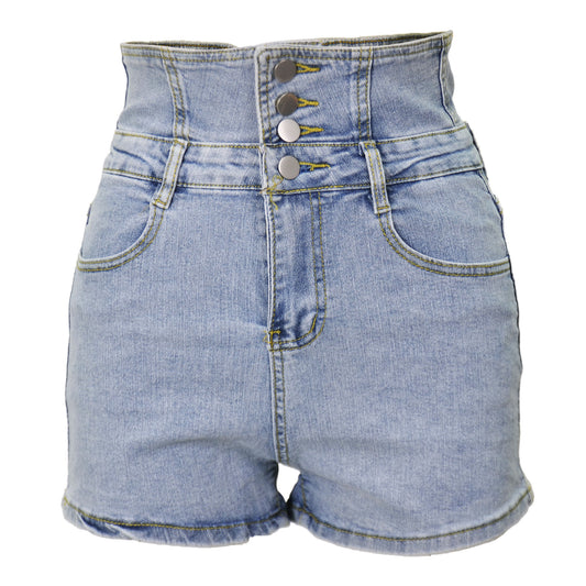 High Waist Four Button Jean Shorts