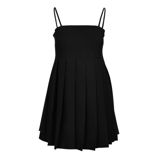 Solid Square Neckline  Sleeveless Pleated Mini Dress