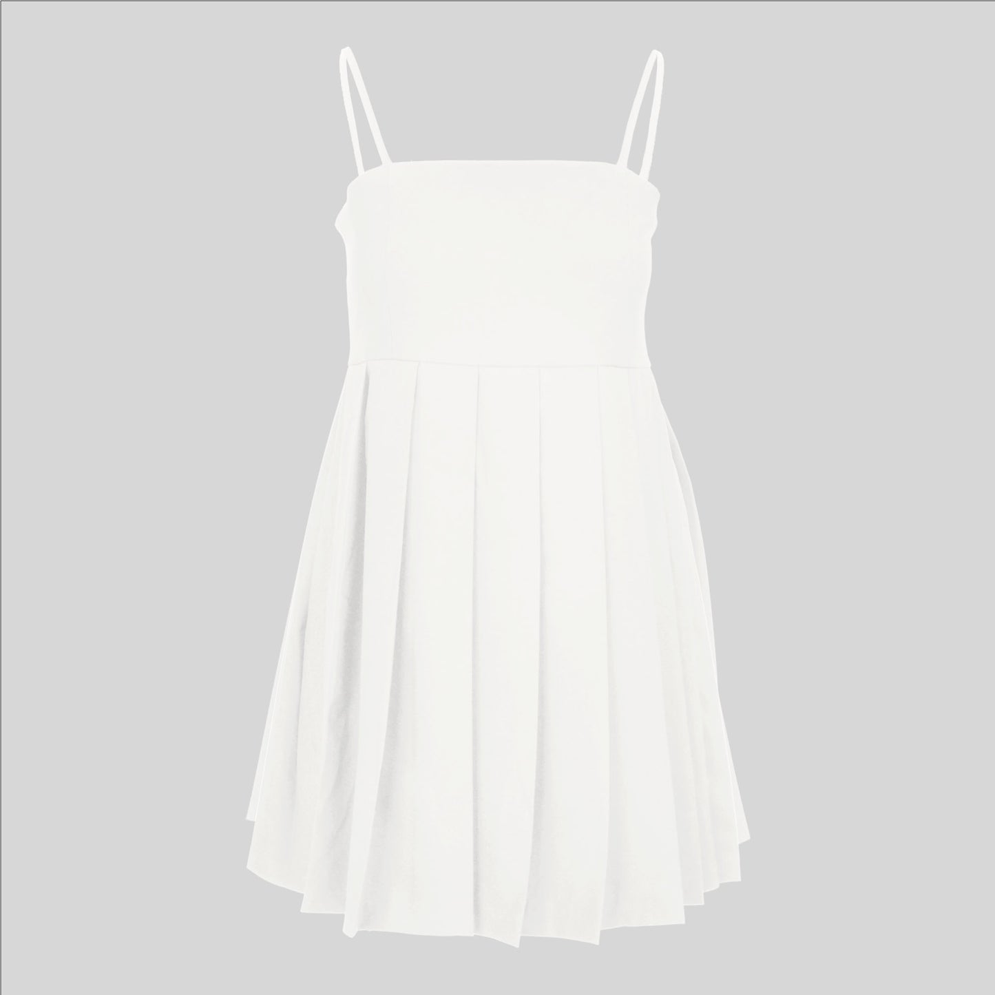 Solid Square Neckline  Sleeveless Pleated Mini Dress