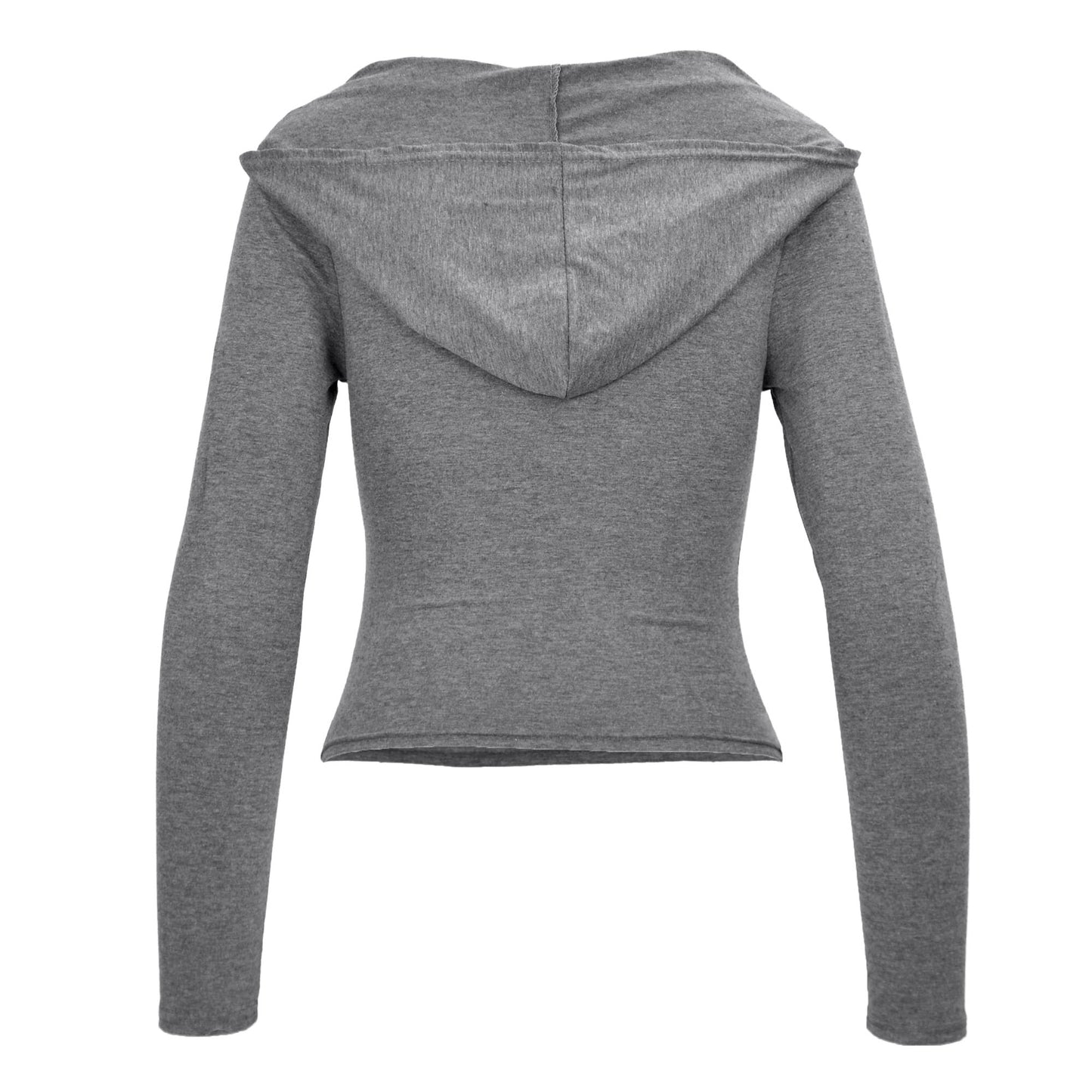 Solid V-Neckline Long Sleeve Hoodie Crop Top