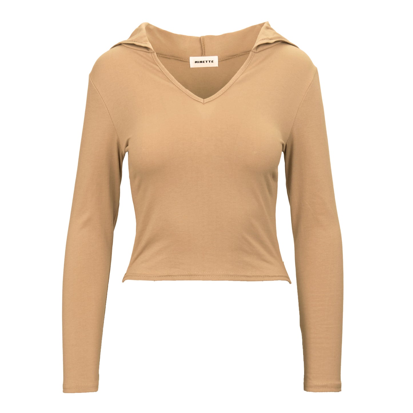 Solid V-Neckline Long Sleeve Hoodie Crop Top