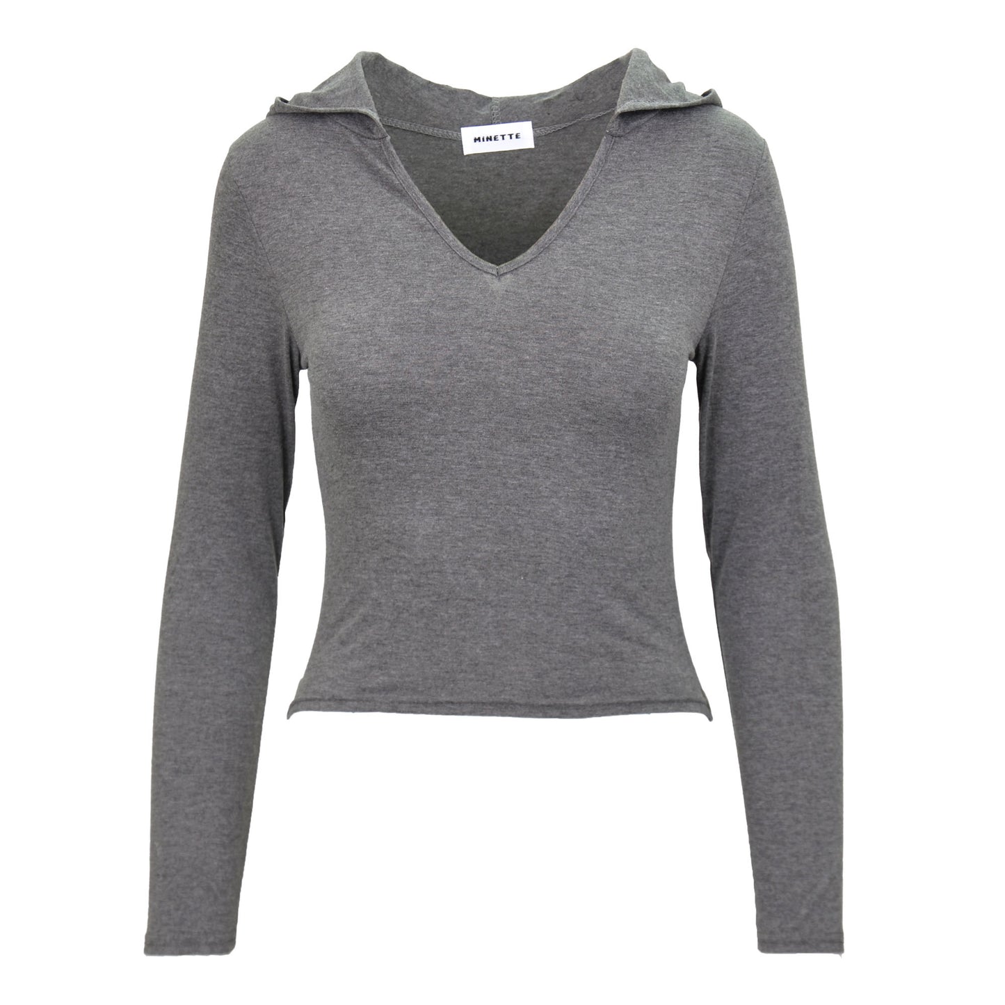 Solid V-Neckline Long Sleeve Hoodie Crop Top