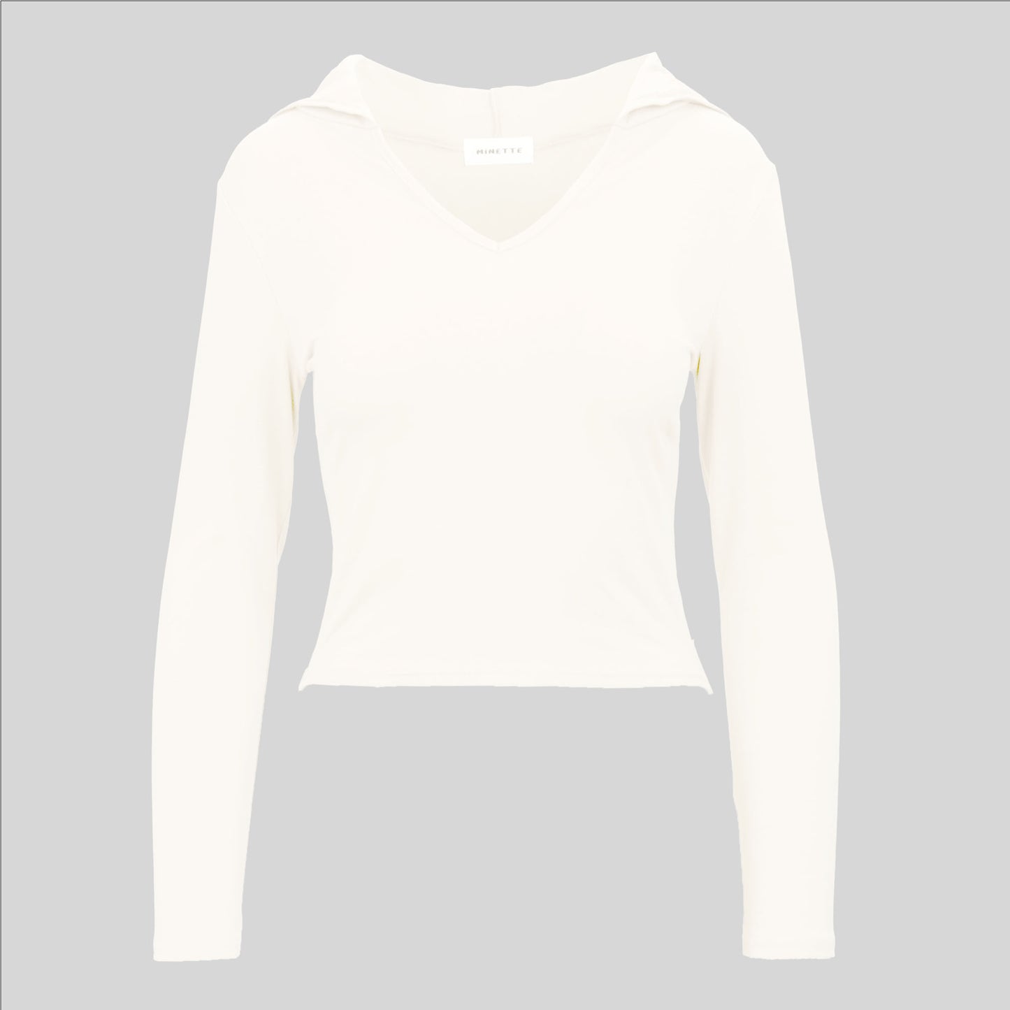 Solid V-Neckline Long Sleeve Hoodie Crop Top