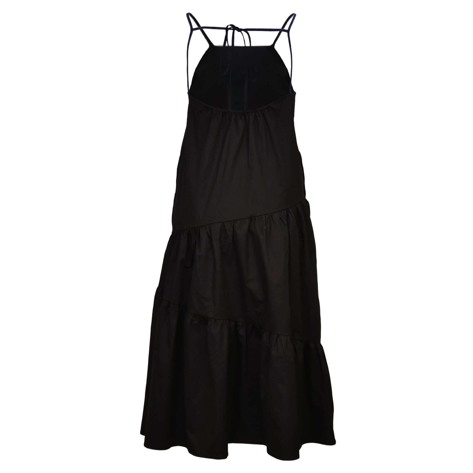  Back String Sleeveless Tiered Maxi Dress Black