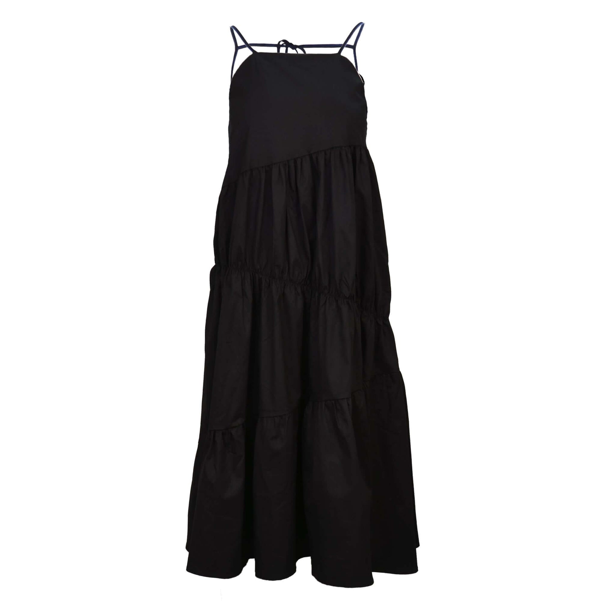  Back String Sleeveless Tiered Maxi Dress Black