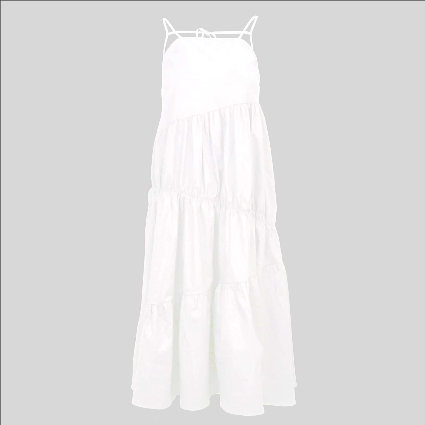  Back String Sleeveless Tiered Maxi Dress White