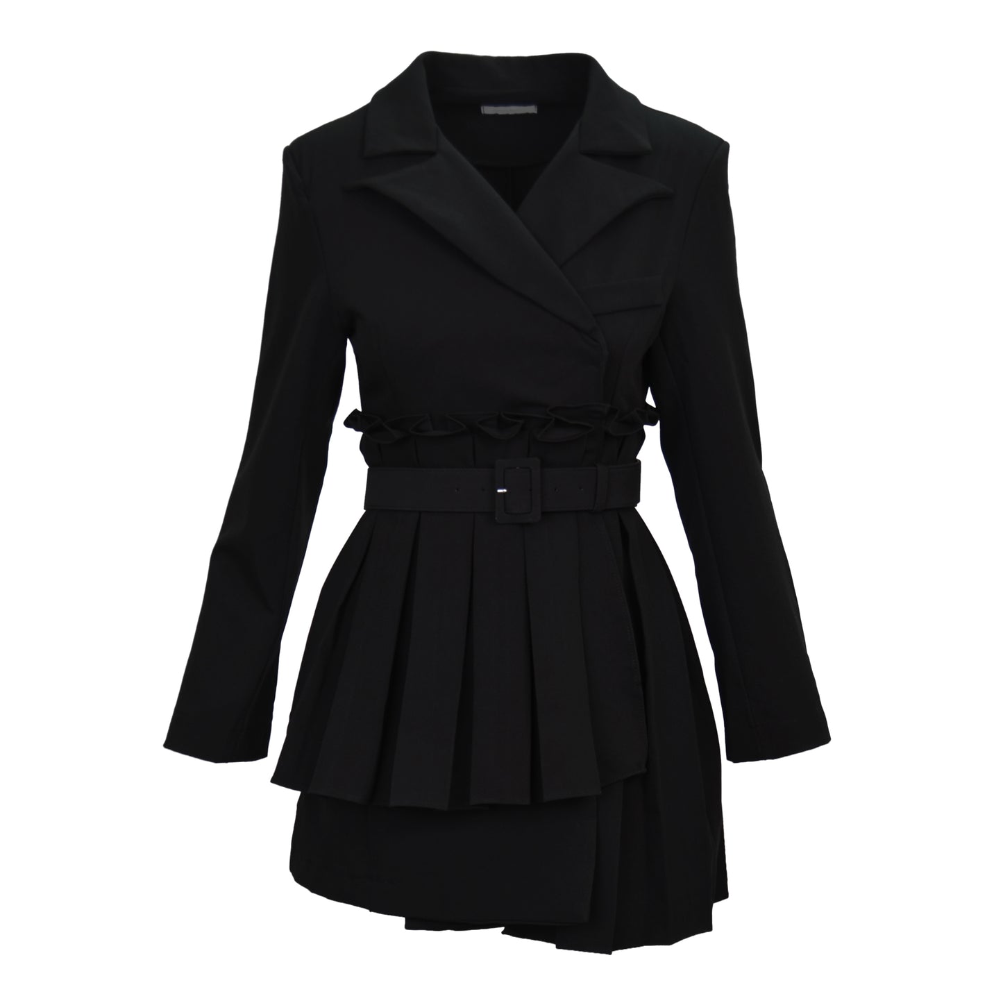 Unbalanced Pleats Belted Dress