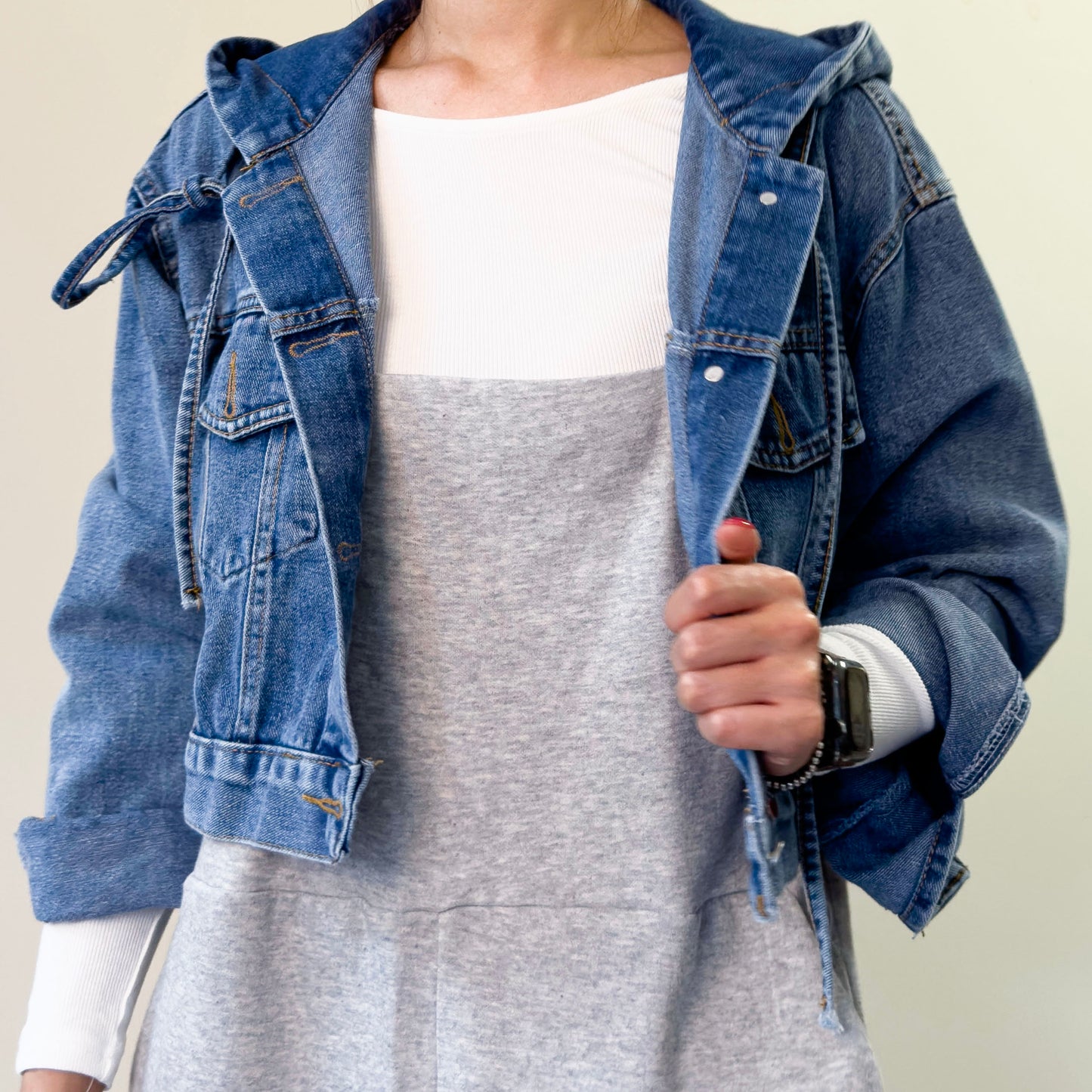 B Hoodie Crop Denim Jacket