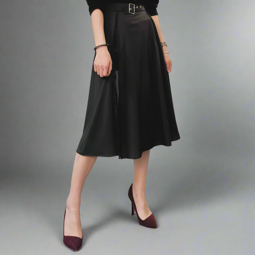 Wrap Around Side Split Belted Midi Skirt (Inner pants included)