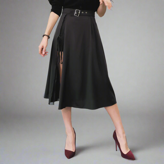 Wrap Around Side Split Belted Midi Skirt (Inner pants included)