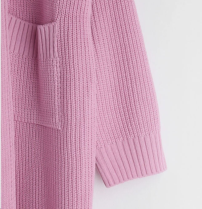 A-Pink Knitted Long Cardigan