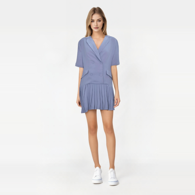 Double Button Pleated Blazer Dress