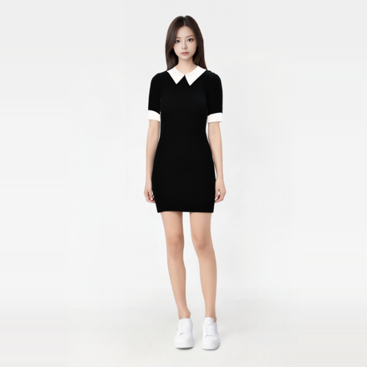 Collar Knitted Short Sleeve Midi Dress