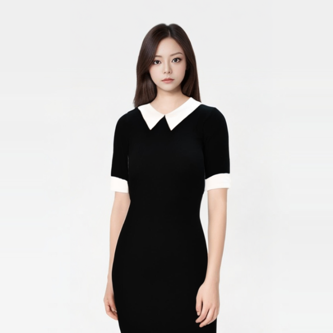 Collar Knitted Short Sleeve Midi Dress