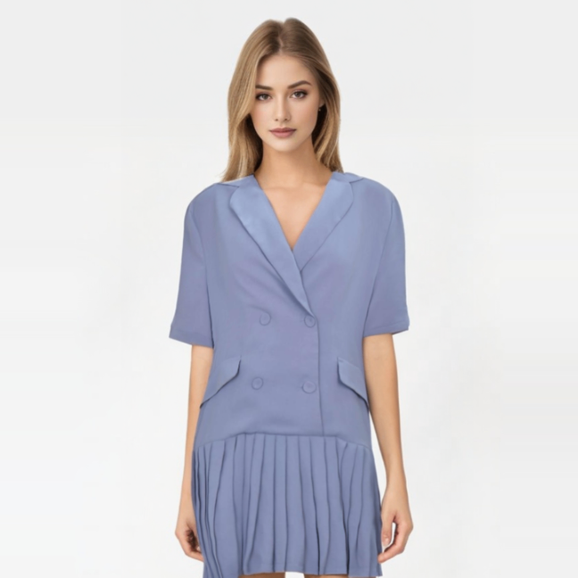 Double Button Pleated Blazer Dress