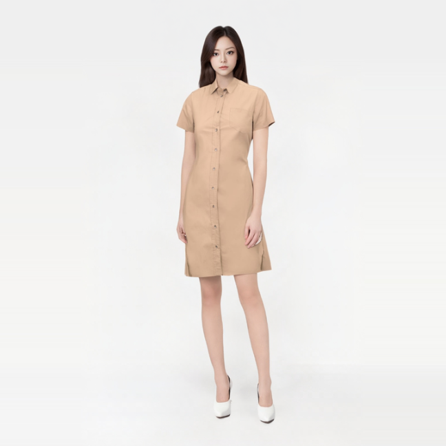 Backless Short Sleeve Shirts Dress